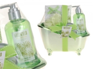 Badeset Geschenkset in der goldenen Badewanne Greenfield Herbal Steam