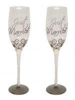 Das beige Champagnerglas Just Married für 2